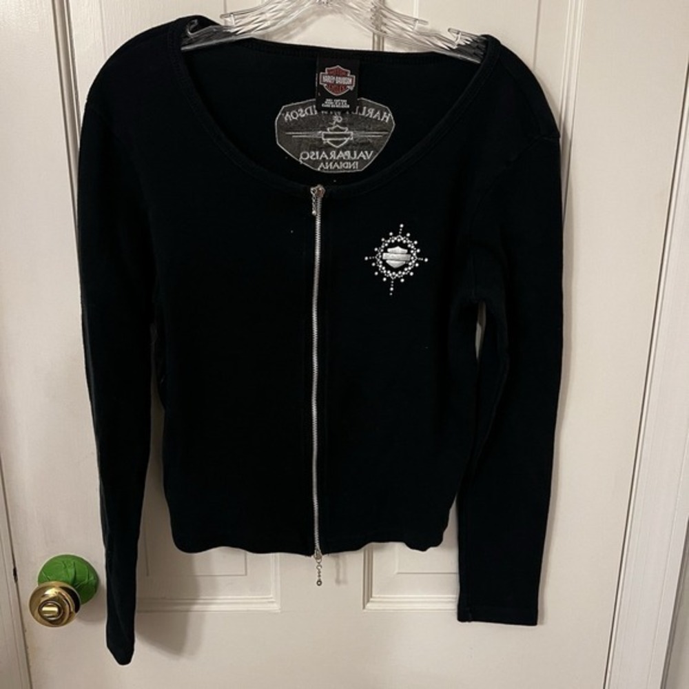 Vintage Harley Davidson‎ Black Women's 100% Cotton Full Zip Up Made In USA  Med.